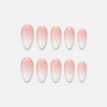 catalog: Medium almond nails in a smooth nude to white ombre with a glossy finish and no added decoration.